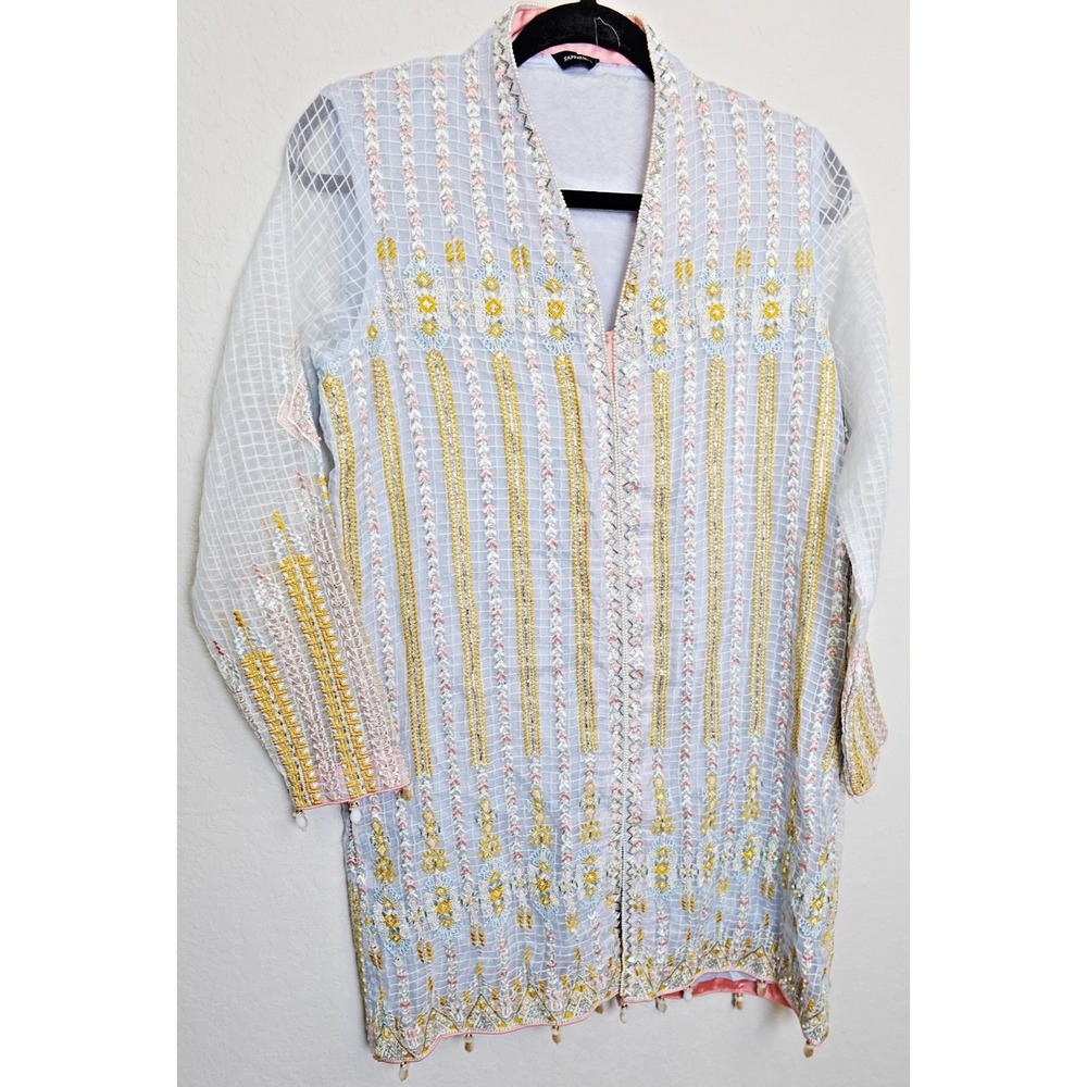 Sapphire Tunic Kurta‎ Pakistani Formal Beaded L/S Embroidered Tunic Pearl Vine